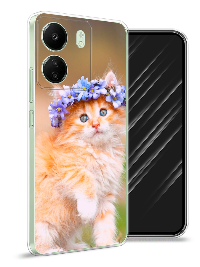 

Чехол Awog на Xiaomi Redmi 13C "Рыжий кот в венке", Коричневый;синий, 320550-1