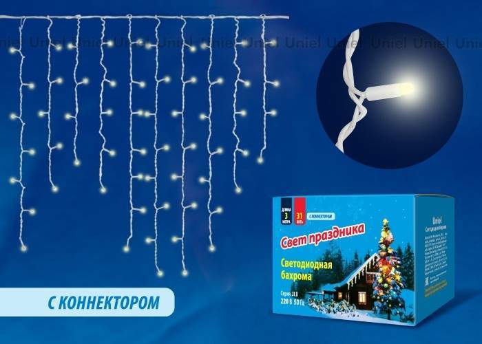 фото Гирлянда-бахрома ул. uld-b3010-200/twk (мерц) 200led белый 3м/32н uniel (арт. 581781)