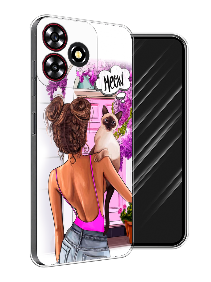 

Чехол Awog на ZTE Blade V50 Smart "Девушка с кошкой", Розовый;коричневый, 136550-1