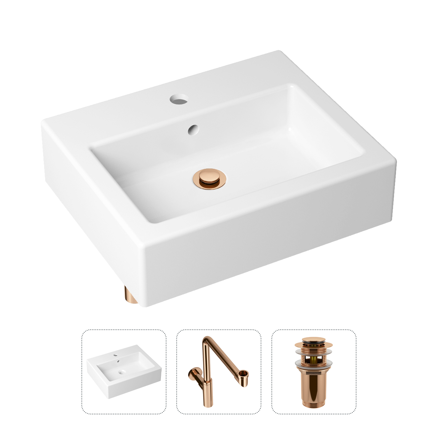 фото Комплект 3 в 1 lavinia boho bathroom sink 21520700: раковина 50.5 см, сифон, донный клапан