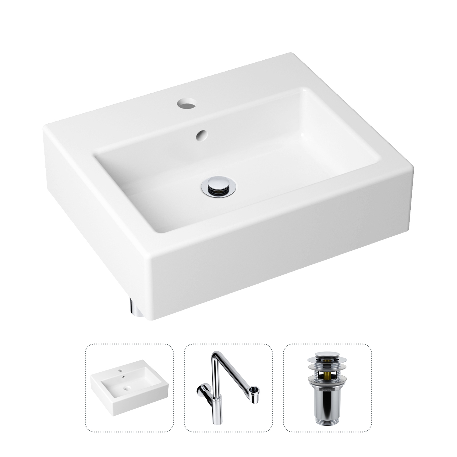 фото Комплект 3 в 1 lavinia boho bathroom sink 21520694: раковина 50.5 см, сифон, донный клапан