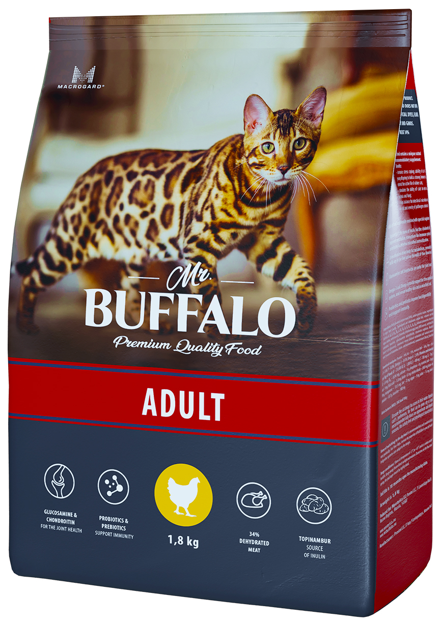 фото Сухой корм для кошек mr.buffalo adult курица, 2 шт по 1,8 кг