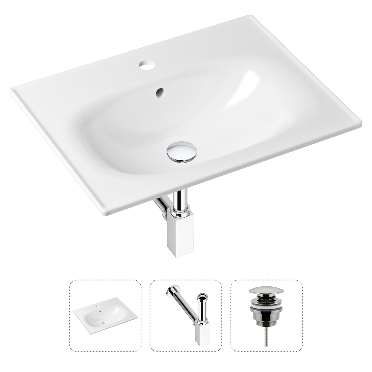 фото Комплект 3 в 1 lavinia boho bathroom sink 21520448: раковина 60 см, сифон, донный клапан