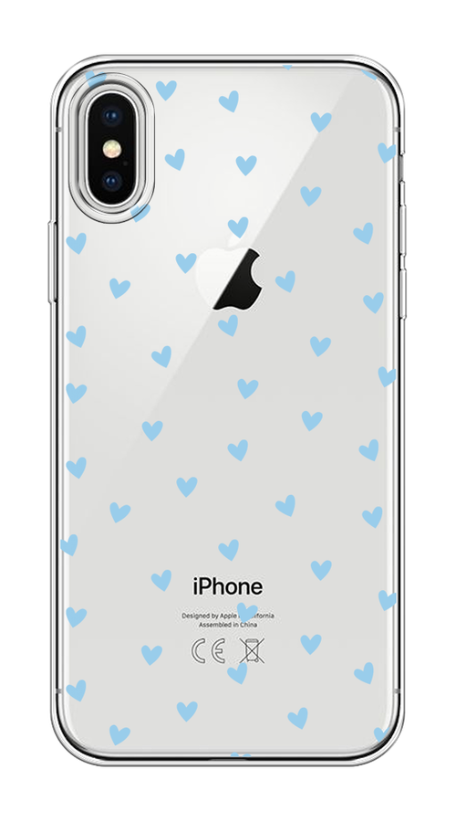 

Чехол на Apple iPhone X/XS "Голубые сердечки паттерн", Голубой;прозрачный, 11850-1