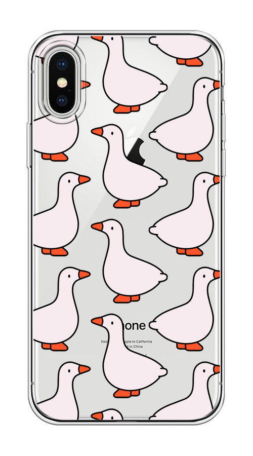 

Чехол на Apple iPhone X/XS "Гуси", Прозрачный;белый;оранжевый, 11850-1