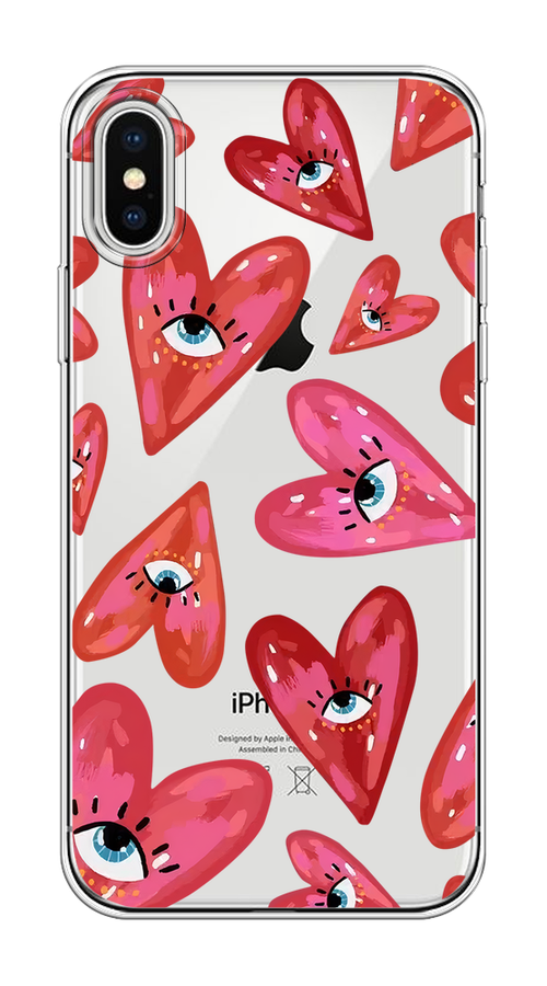 

Чехол на Apple iPhone X/XS "Сердечки с глазами", Коричневый;красный;розовый, 11850-1