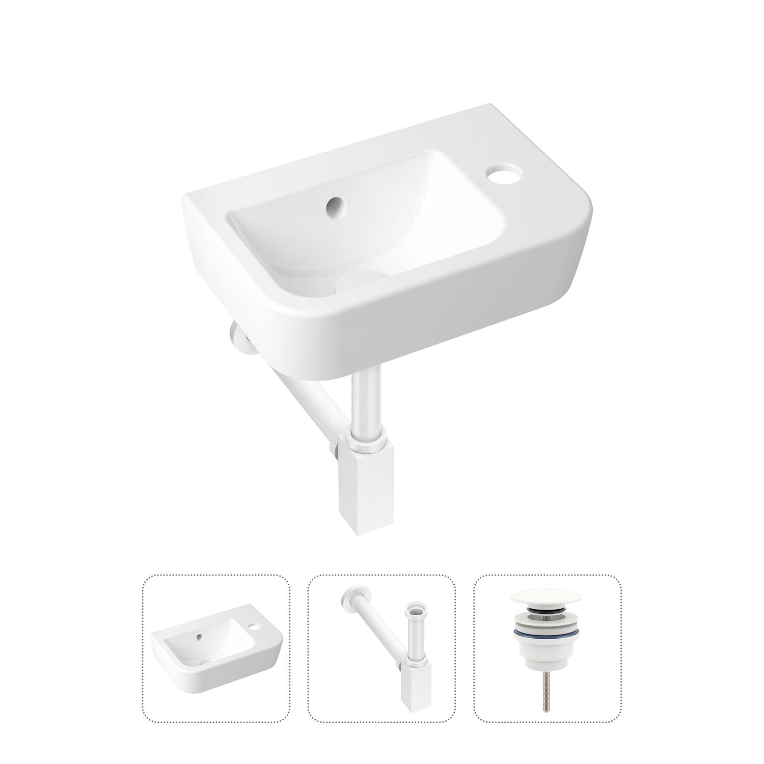 Комплект 3 в 1 Lavinia Boho One 21520767: раковина для туалета 37 см, сифон, донный клапан