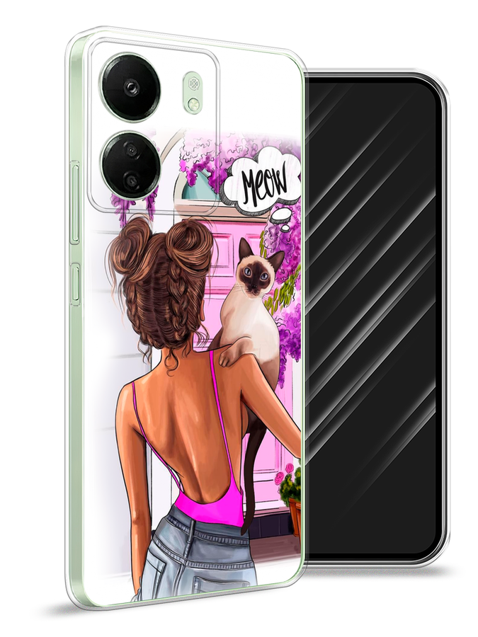 

Чехол Awog на Xiaomi Redmi 13C "Девушка с кошкой", Розовый;коричневый, 320550-1