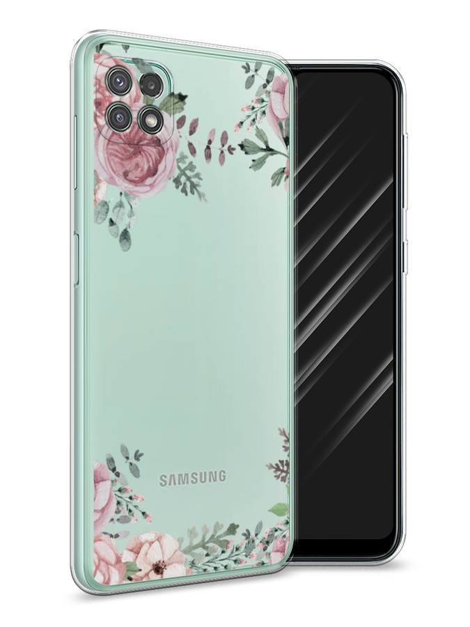 

Чехол Awog на Samsung Galaxy A22s 5G / Самсунг A22s 5G "Нежные розы акварель", Прозрачный;розовый;зеленый, 2104250-8