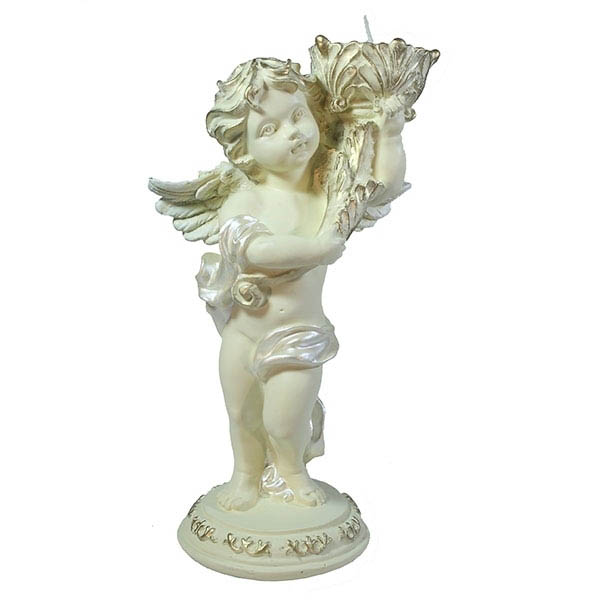 

Фигурка Ангелочек с подсвечником в левой руке 14*8*21,5см KSMR-713055/A073, Белый
