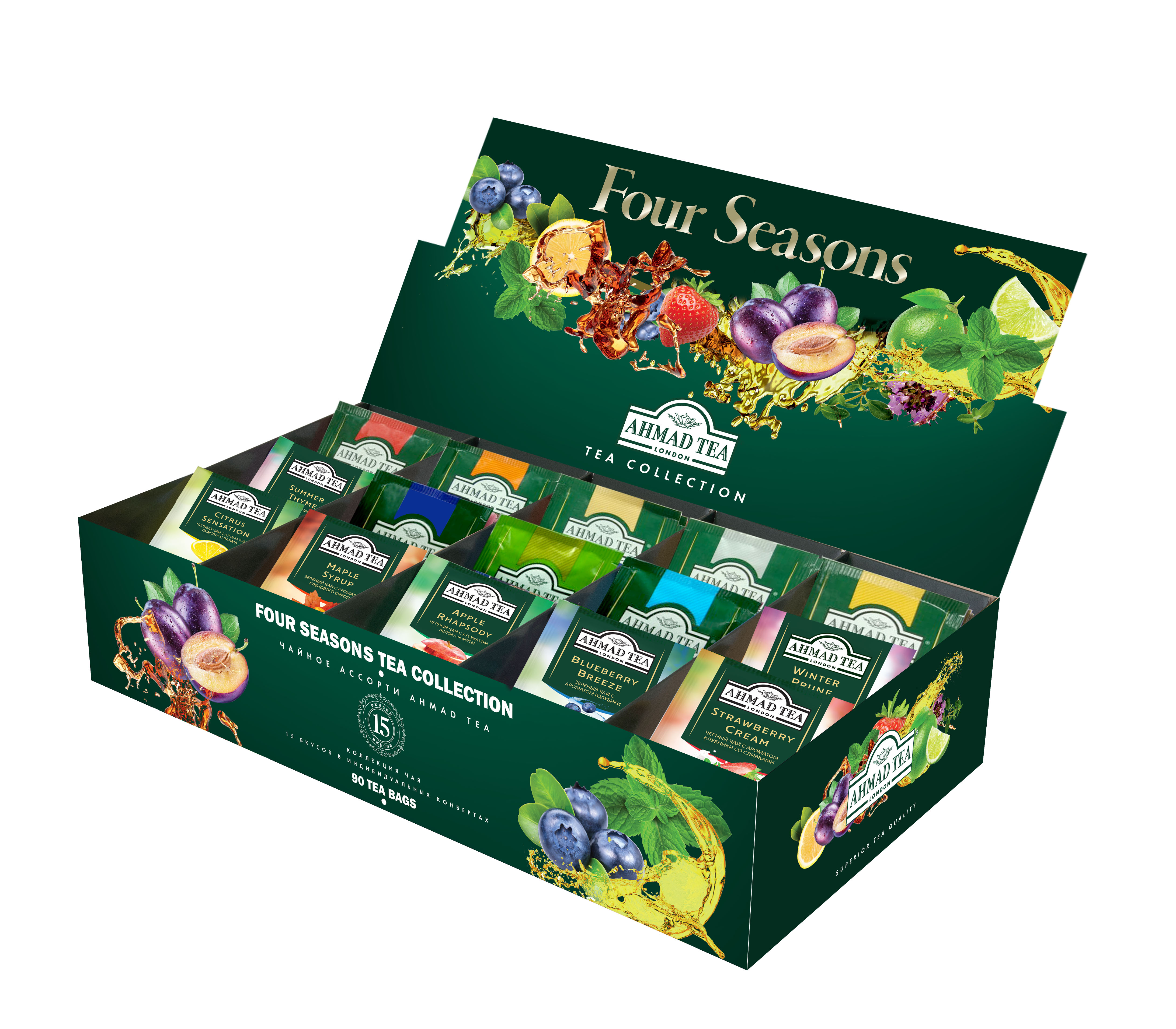 Ahmad tea seasons. Чайное ассорти Ахмад 15 вкусов 90пак. Набор чая Ахмад 90 пакетиков. Чай Ахмад ассорти 90 пакетиков. Ахмад Теа чай подарочный набор four Seasons.