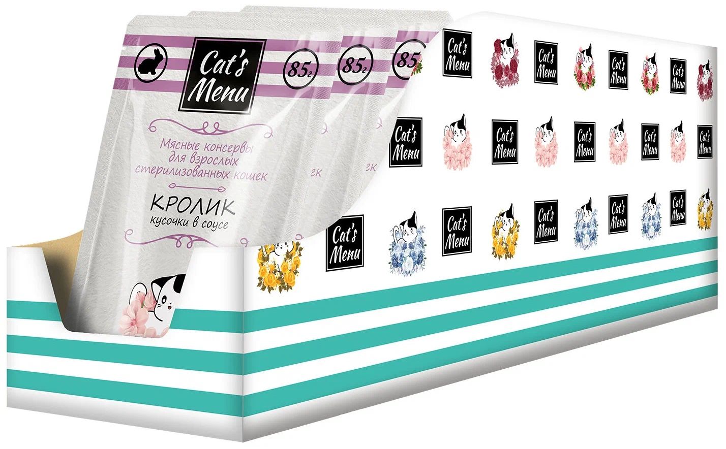 

Влажный корм для кошек CAT'S MENU с кроликом в соусе, 32шт по 85г, профилактика МКБ
