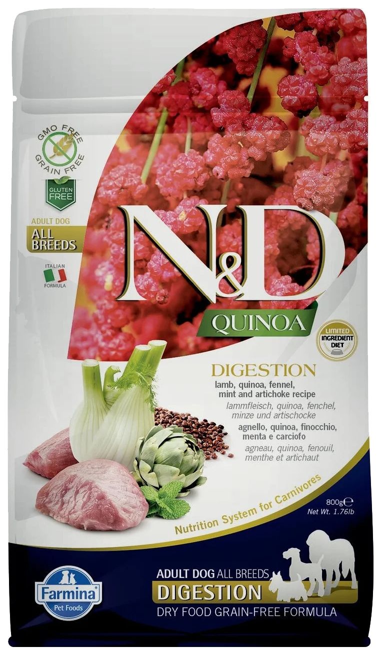 

FARMINA FARMINA DOG N&D GRAIN FREE QUINOA ADULT MINI DIGESTION LAMB беззерновой для взросл