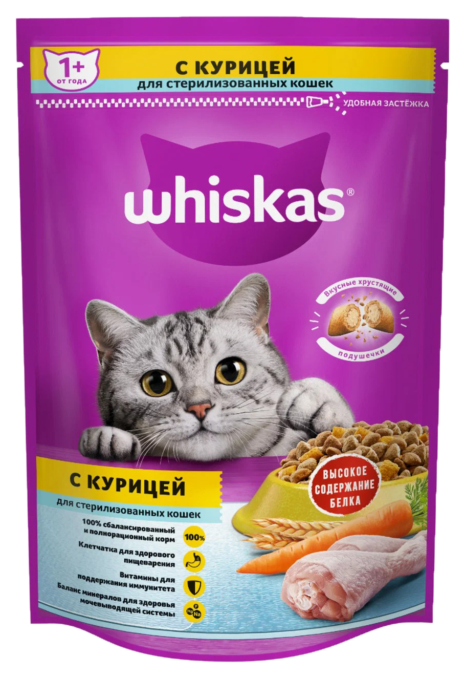 

WHISKAS WHISKAS для взрослых кастрированных котов и стерилизованных кошек с курицей (0,35