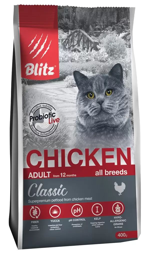 Сухой корм для кошек BLITZ CLASSIC ADULT CAT CHICKEN с курицей 10шт по 400г 2489₽