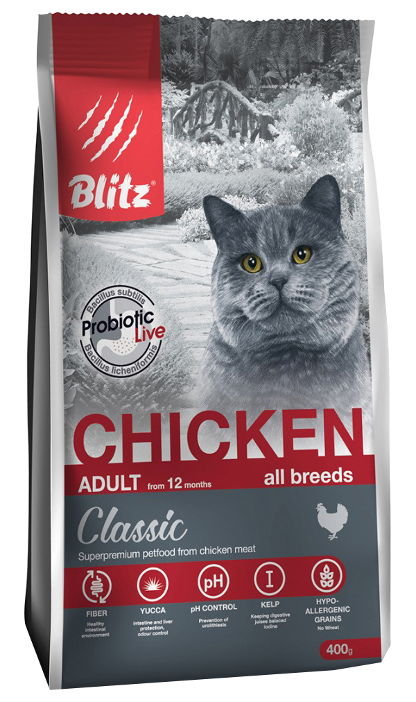 фото Сухой корм для кошек blitz classic adult cat chicken с курицей 10шт по 400г