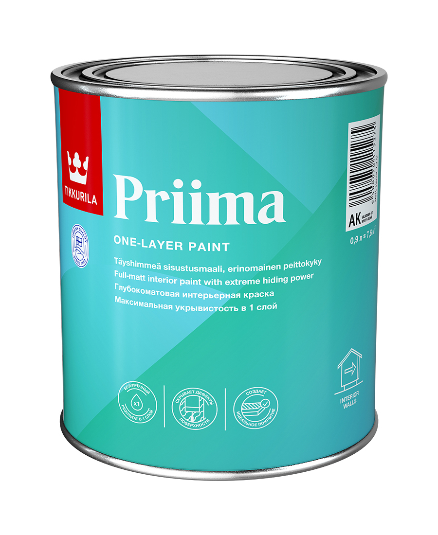 

Краска Tikkurila Priima, база A, 0,9 л, Белый, Priima