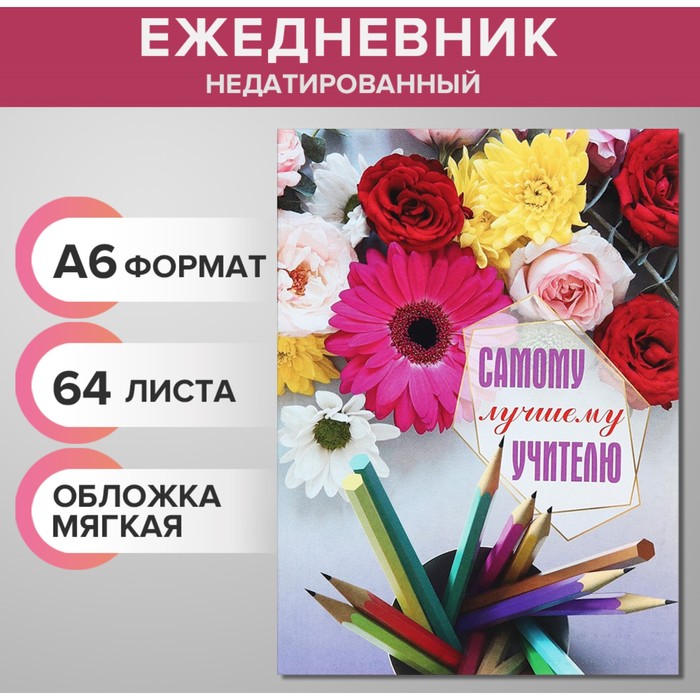 

Ежедневник на склейке недатированный А6 48 листов, мягкая обложка, Cамому лучшему учителю