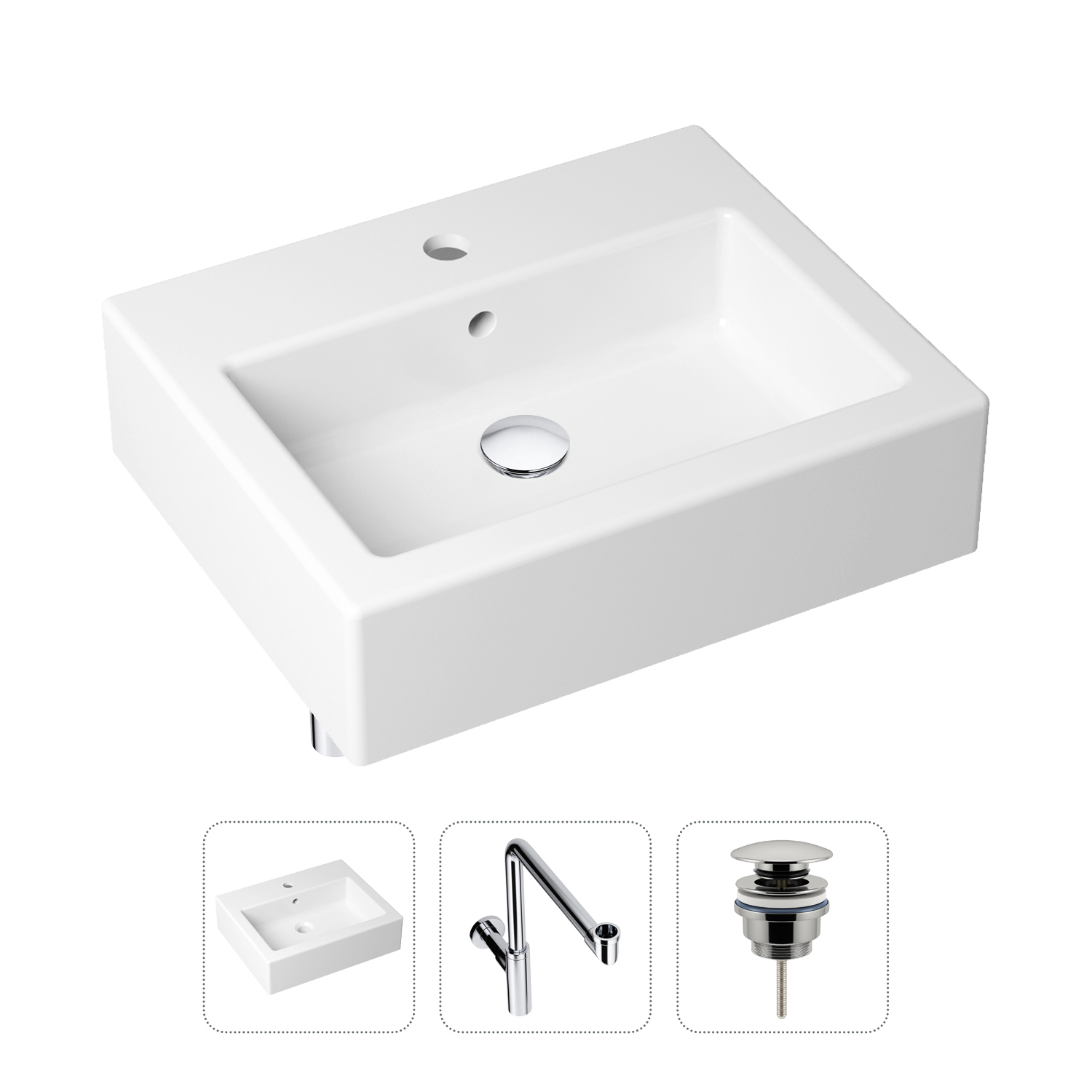 Комплект 3 в 1 Lavinia Boho Bathroom Sink 21520695: раковина 50.5 см, сифон, донный клапан