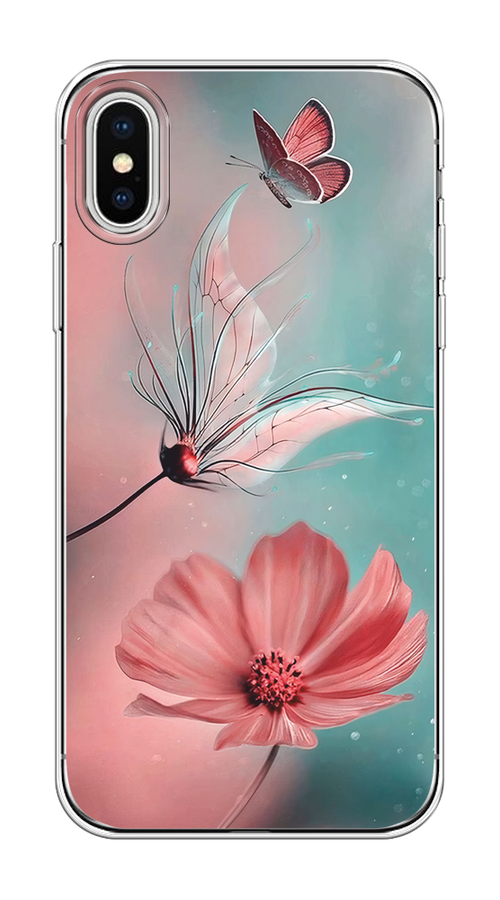 

Чехол на Apple iPhone X/XS "Бабочка и цветок", Голубой;розовый, 11850-1
