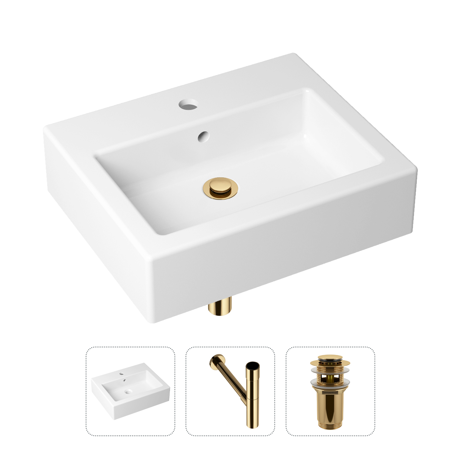 

Комплект 3 в 1 Lavinia Boho Bathroom Sink 21520678: раковина 50.5 см, сифон, донный клапан, Золотистый, Комплект раковин Lavinia Boho 33311013 (с переливом- д/к, с сифоном №3)