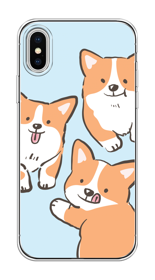 

Чехол на Apple iPhone X/XS "Милые корги", Бежевый;голубой;коричневый, 11850-1