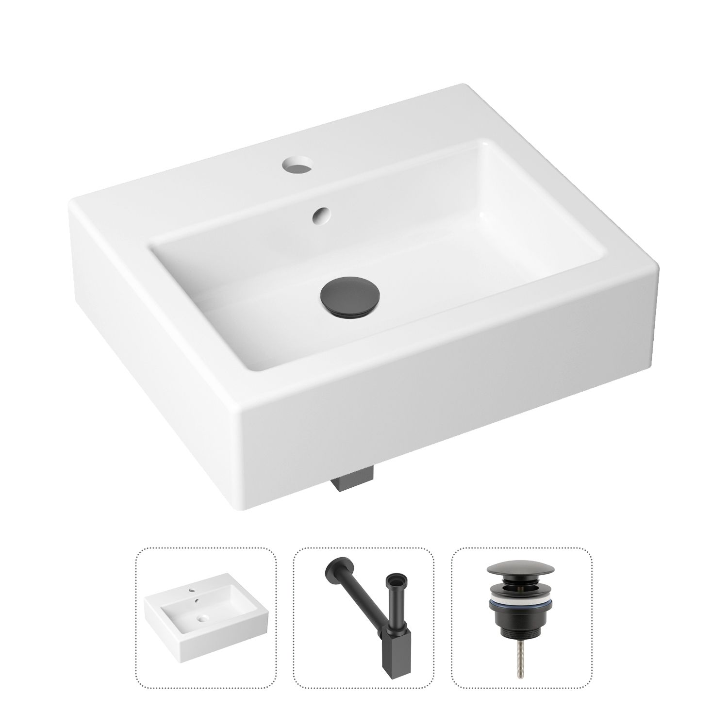 

Комплект 3 в 1 Lavinia Boho Bathroom Sink 21520667: раковина 50.5 см, сифон, донный клапан, Комплект 3 в 1 Lavinia Boho Bathroom Sink 21520667: накладная фарфоровая раковина 50.5 см, металлический сифон, донный клапан