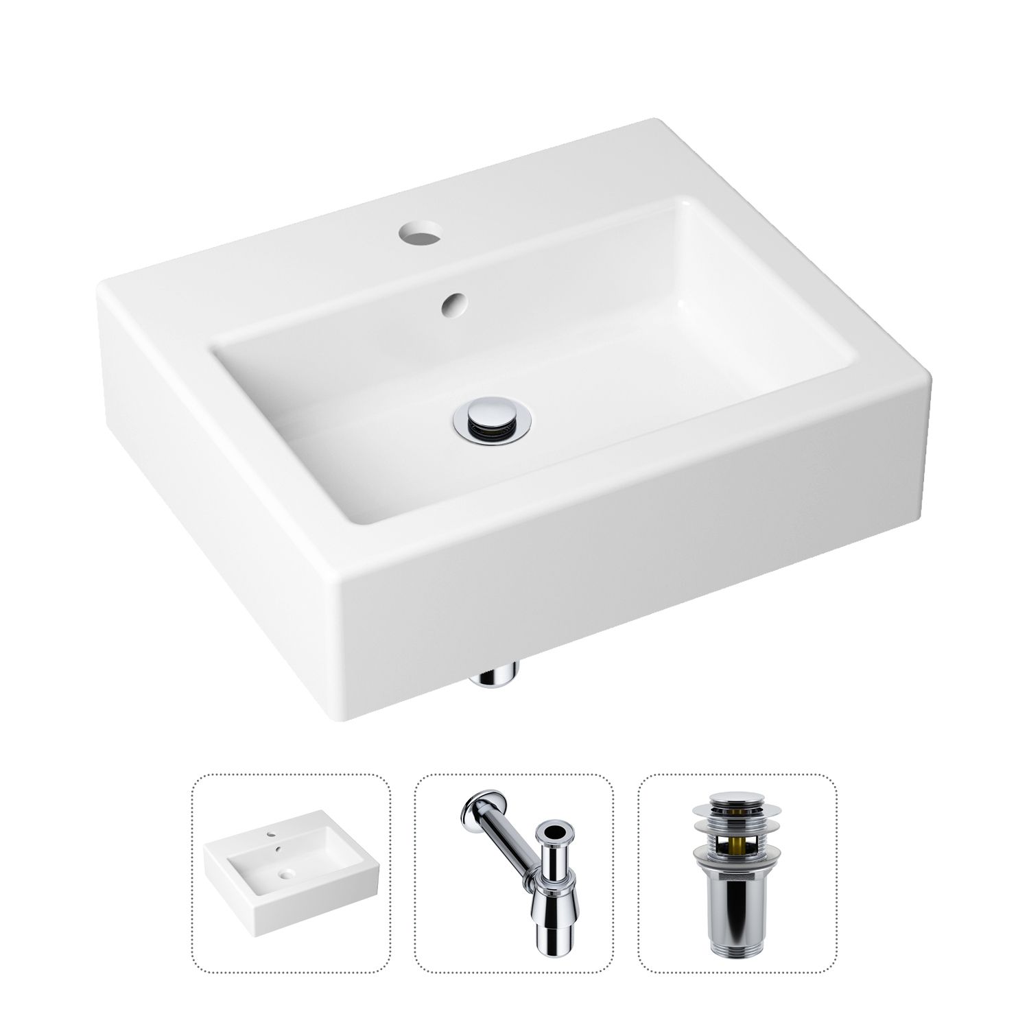Комплект 3 в 1 Lavinia Boho Bathroom Sink 21520652: раковина 50.5 см, сифон, донный клапан