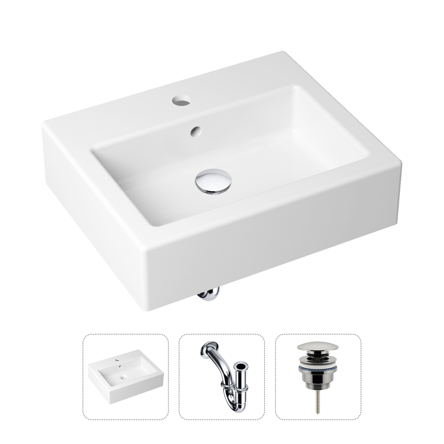 Комплект 3 в 1 Lavinia Boho Bathroom Sink 21520651: раковина 50.5 см, сифон, донный клапан