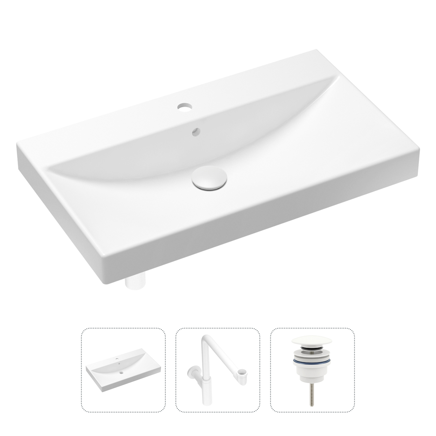 

Комплект 3 в 1 Lavinia Boho Bathroom Sink 21520649: раковина 80 см, сифон, донный клапан, Белый, Комплект раковин Lavinia Boho 33311013 (универсальный д/к, с сифоном №1)