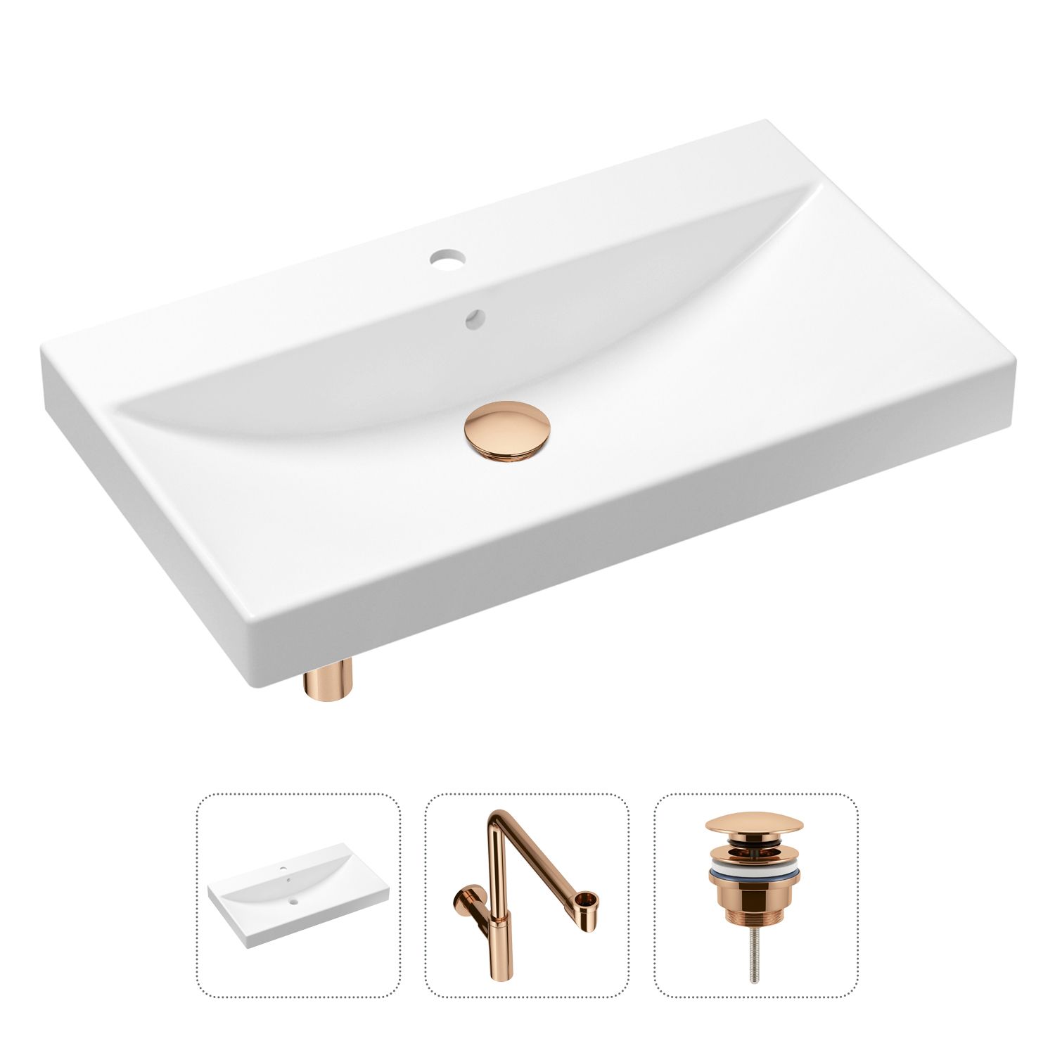 фото Комплект 3 в 1 lavinia boho bathroom sink 21520647: раковина 80 см, сифон, донный клапан