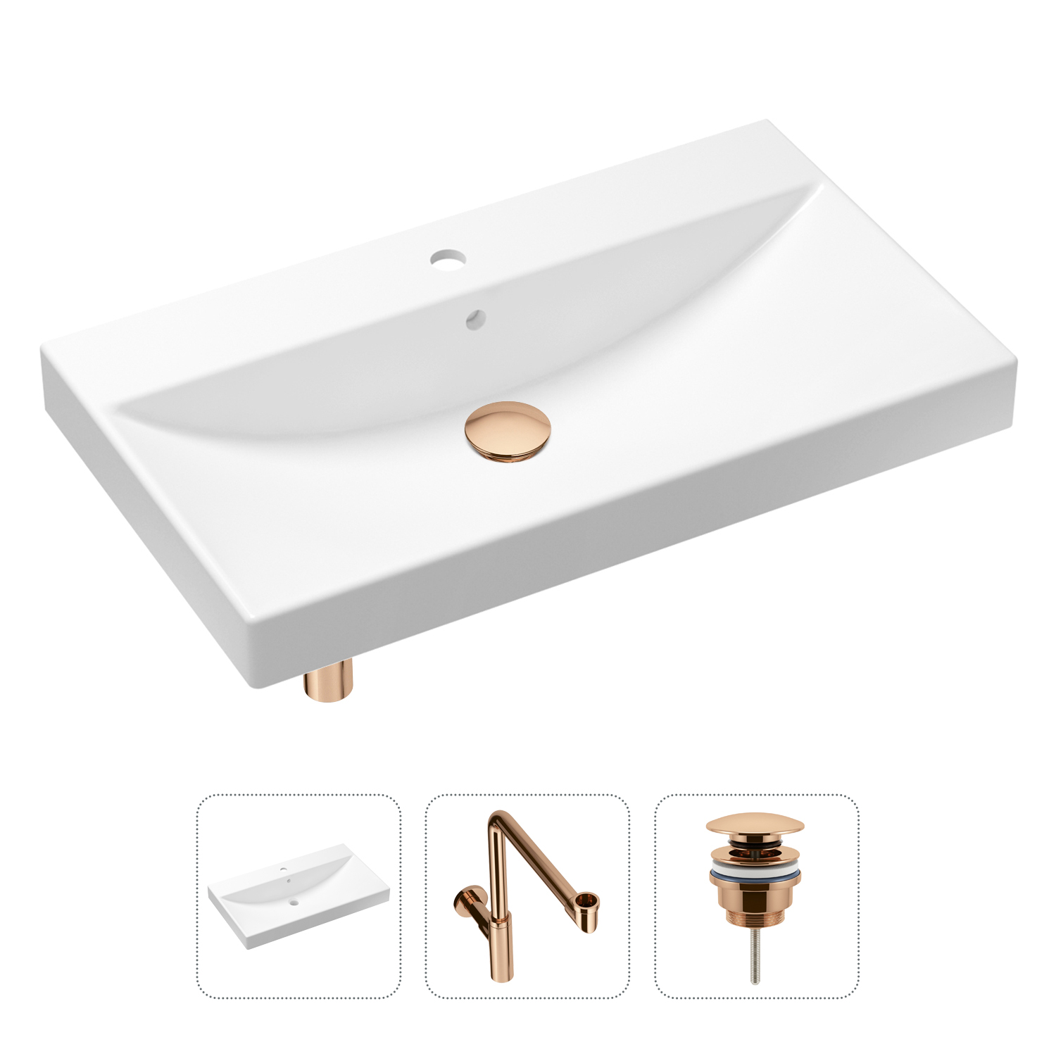 

Комплект 3 в 1 Lavinia Boho Bathroom Sink 21520647: раковина 80 см, сифон, донный клапан, Розовый, Комплект раковин Lavinia Boho 33311013 (универсальный д/к, с сифоном №1)