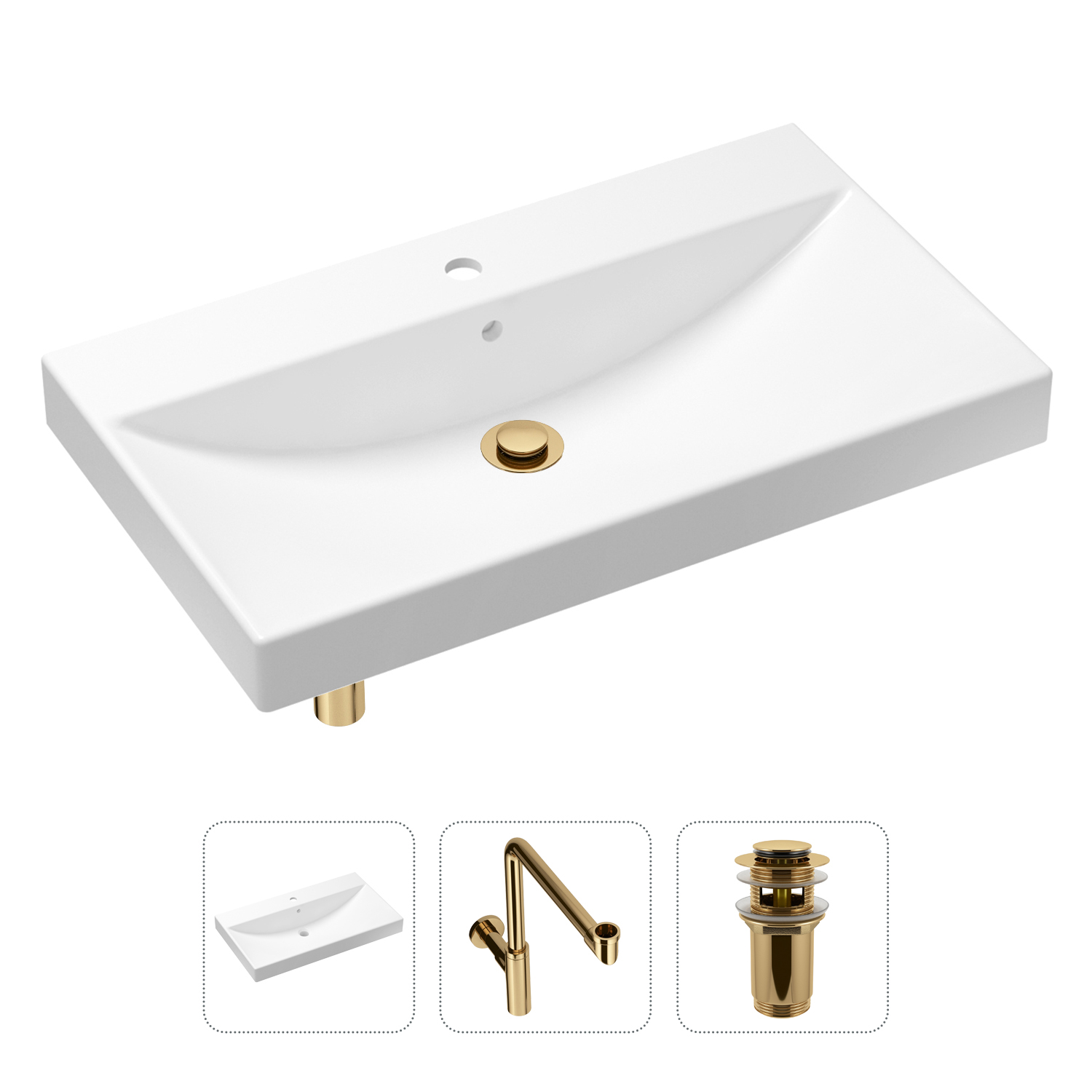 

Комплект 3 в 1 Lavinia Boho Bathroom Sink 21520644: раковина 80 см, сифон, донный клапан, Золотистый, Комплект раковин Lavinia Boho 33311013 (с переливом- д/к, с сифоном №1)