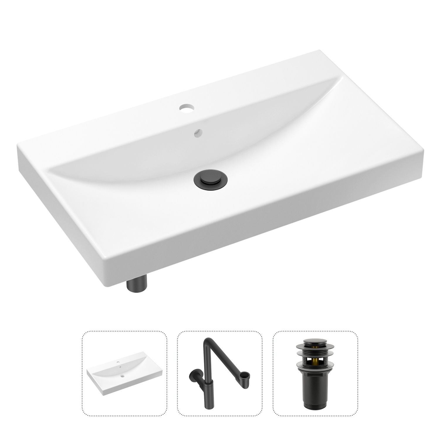 фото Комплект 3 в 1 lavinia boho bathroom sink 21520642: раковина 80 см, сифон, донный клапан