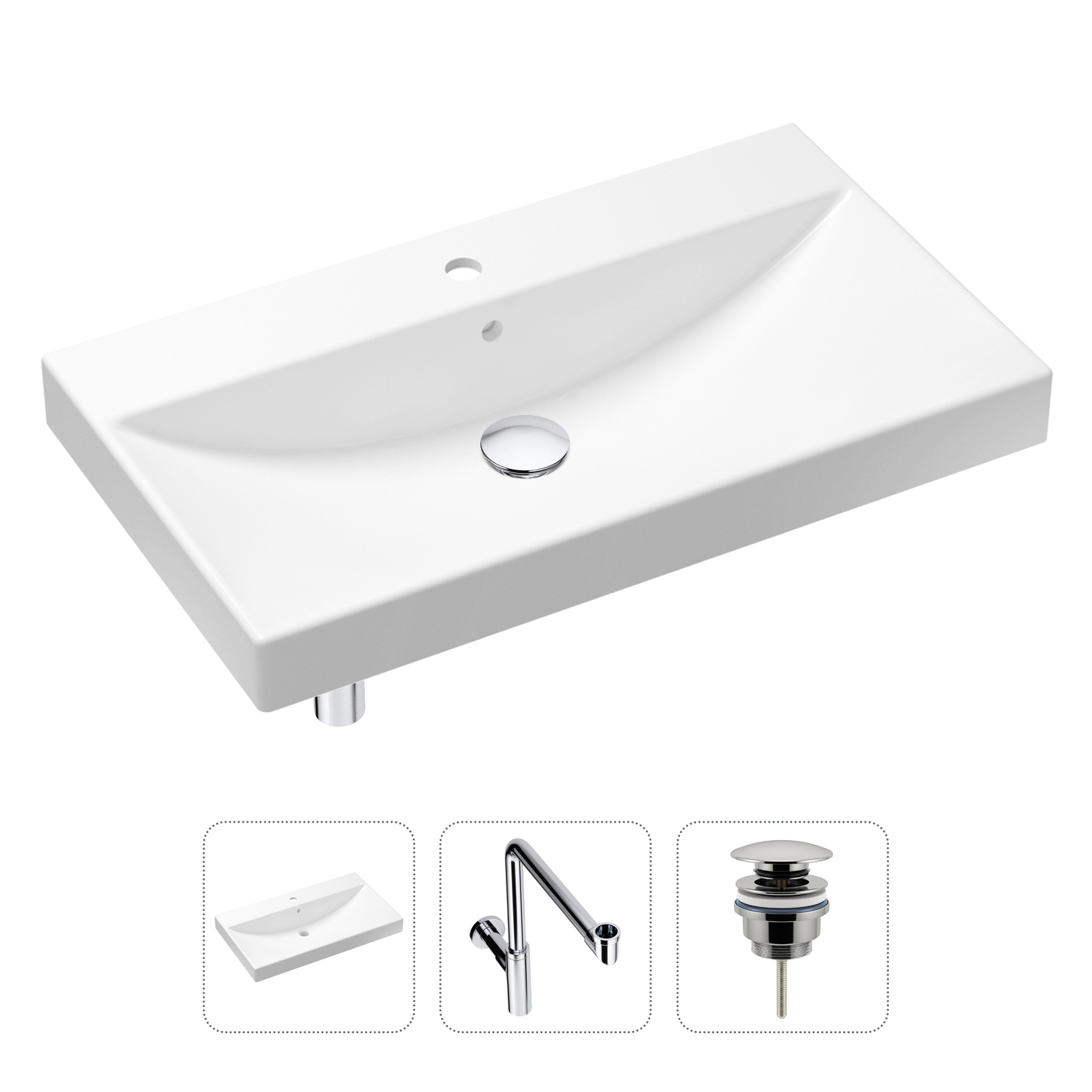 

Комплект 3 в 1 Lavinia Boho Bathroom Sink 21520641: раковина 80 см, сифон, донный клапан, Белый, Комплект раковин Lavinia Boho 33311013 (универсальный д/к, с сифоном №1)