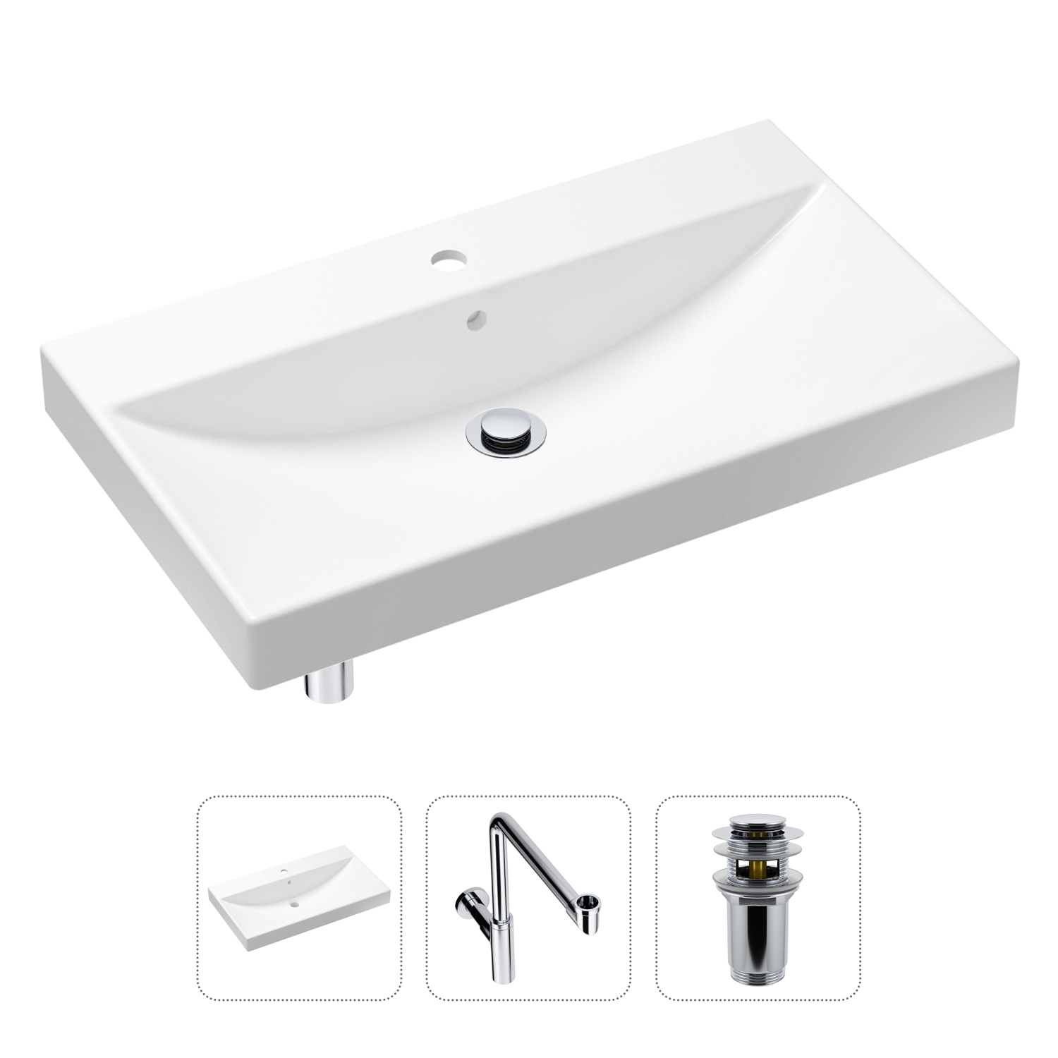 

Комплект 3 в 1 Lavinia Boho Bathroom Sink 21520640: раковина 80 см, сифон, донный клапан, Белый, Комплект раковин Lavinia Boho 33311013 (с переливом- д/к, с сифоном №1)