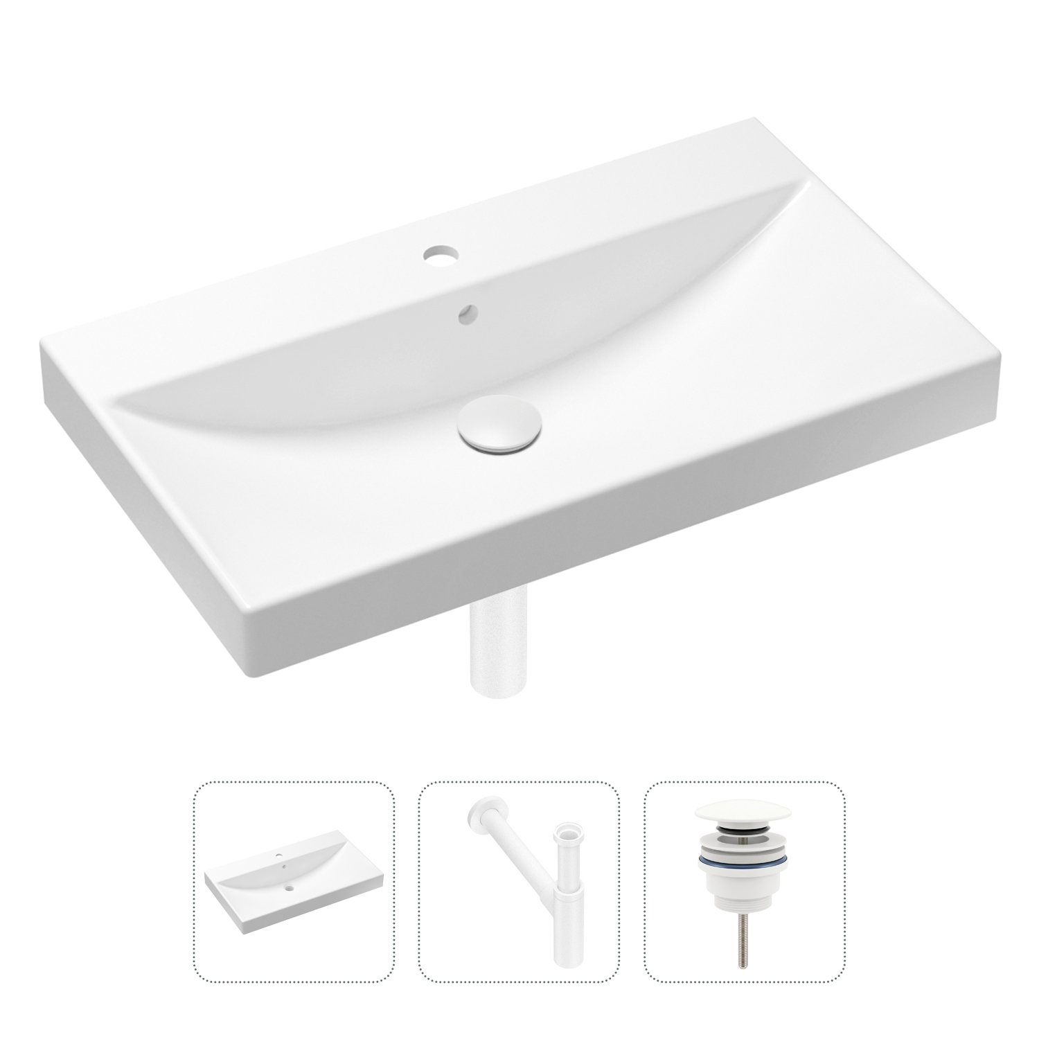 

Комплект 3 в 1 Lavinia Boho Bathroom Sink 21520639: раковина 80 см, сифон, донный клапан, Белый, Комплект с раковиной Lavinia Boho 33311013 (универсальный д/к, с сифоном №2)