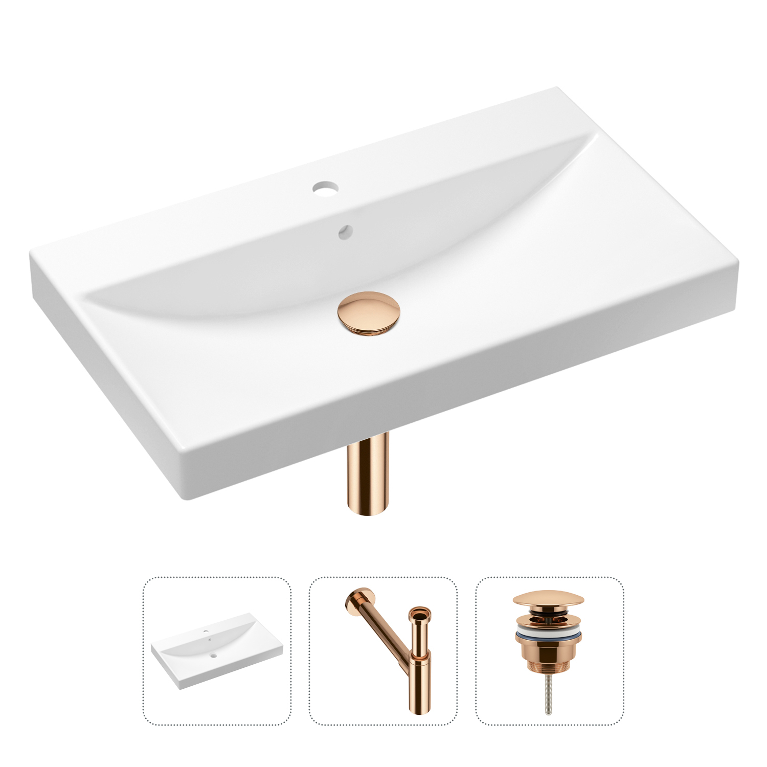 

Комплект 3 в 1 Lavinia Boho Bathroom Sink 21520637: раковина 80 см, сифон, донный клапан, Розовый, Комплект с раковиной Lavinia Boho 33311013 (универсальный д/к, с сифоном №2)