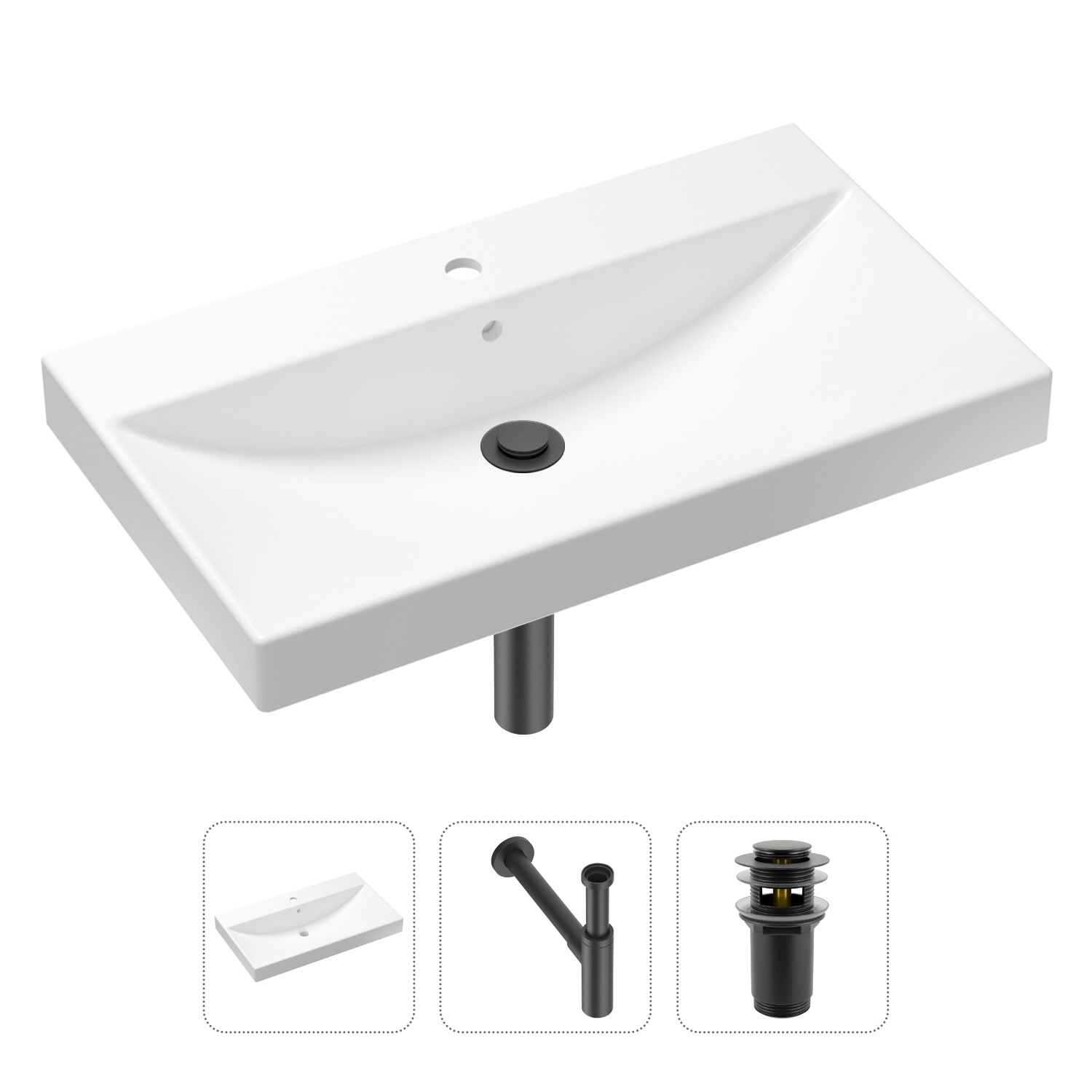 

Комплект 3 в 1 Lavinia Boho Bathroom Sink 21520632: раковина 80 см, сифон, донный клапан, Черный, Комплект раковин Lavinia Boho 33311013 (д/к с переливом, с сифоном №2)