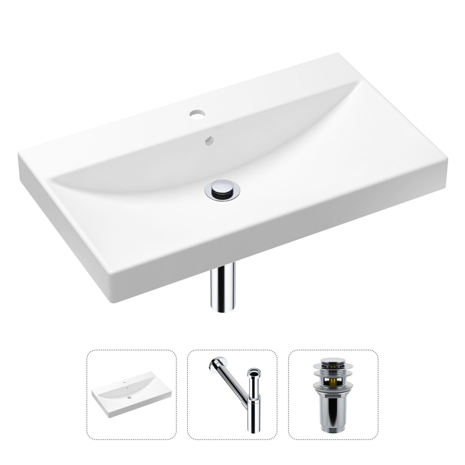 фото Комплект 3 в 1 lavinia boho bathroom sink 21520630: раковина 80 см, сифон, донный клапан