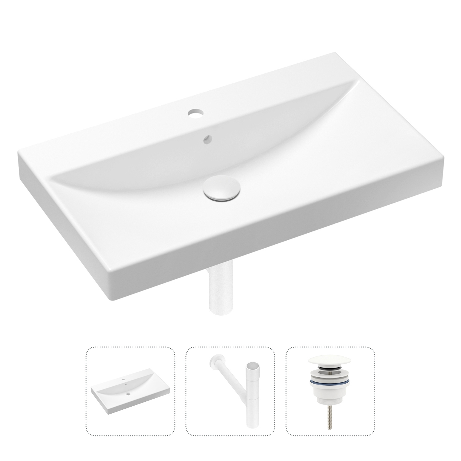 

Комплект 3 в 1 Lavinia Boho Bathroom Sink 21520629: раковина 80 см, сифон, донный клапан, Белый, Комплект раковин Lavinia Boho 33311013 (универсальный д/к, с сифоном №3)