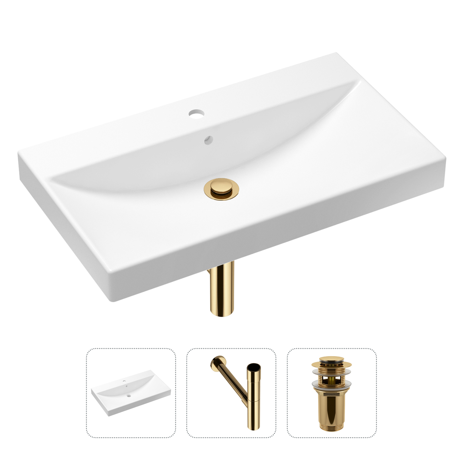 

Комплект 3 в 1 Lavinia Boho Bathroom Sink 21520624: раковина 80 см, сифон, донный клапан, Золотистый, Комплект раковин Lavinia Boho 33311013 (с переливом- д/к, с сифоном №3)