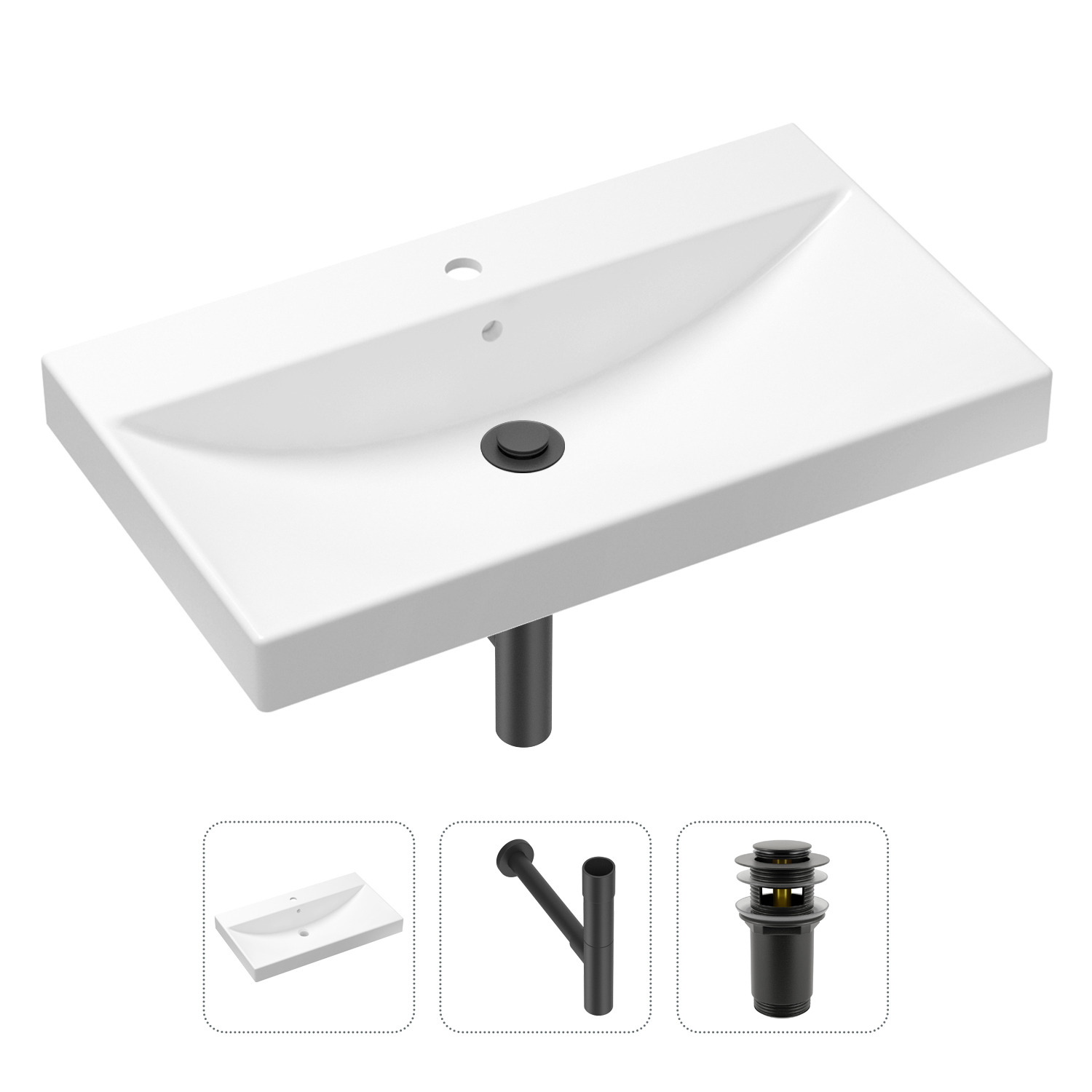 

Комплект 3 в 1 Lavinia Boho Bathroom Sink 21520622: раковина 80 см, сифон, донный клапан, Черный, Комплект раковин Lavinia Boho 33311013 (с переливом- д/к, с сифоном №3)