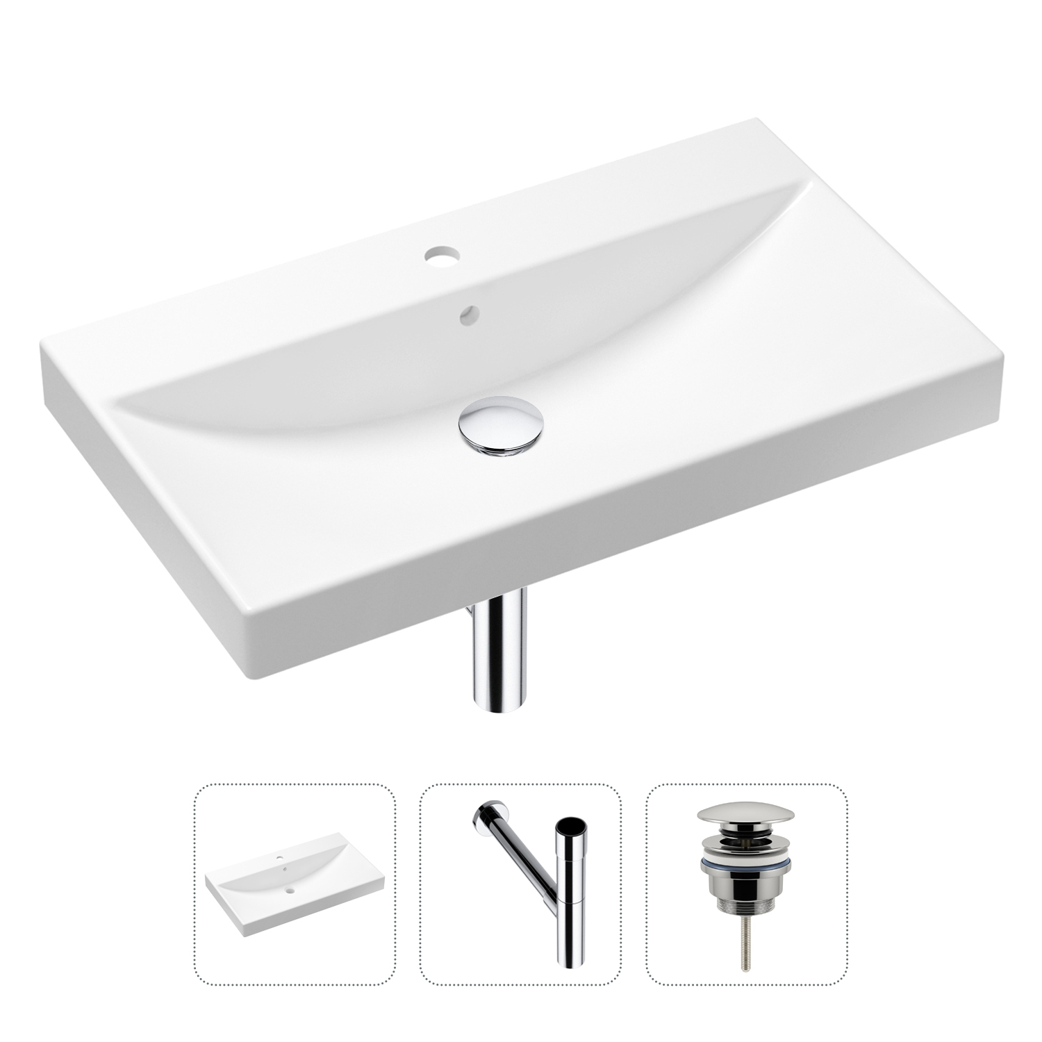 

Комплект 3 в 1 Lavinia Boho Bathroom Sink 21520621: раковина 80 см, сифон, донный клапан, Белый, Комплект раковин Lavinia Boho 33311013 (универсальный д/к, с сифоном №3)