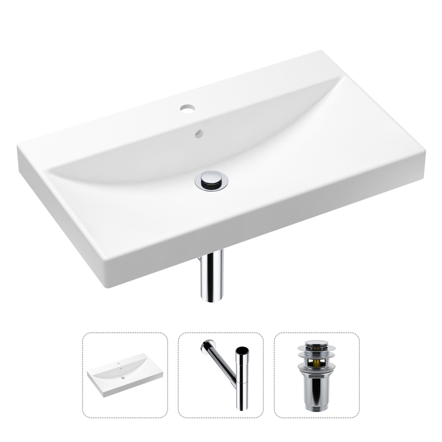 

Комплект 3 в 1 Lavinia Boho Bathroom Sink 21520620: раковина 80 см, сифон, донный клапан, Белый, Комплект раковин Lavinia Boho 33311013 (с переливом- д/к, с сифоном №3)