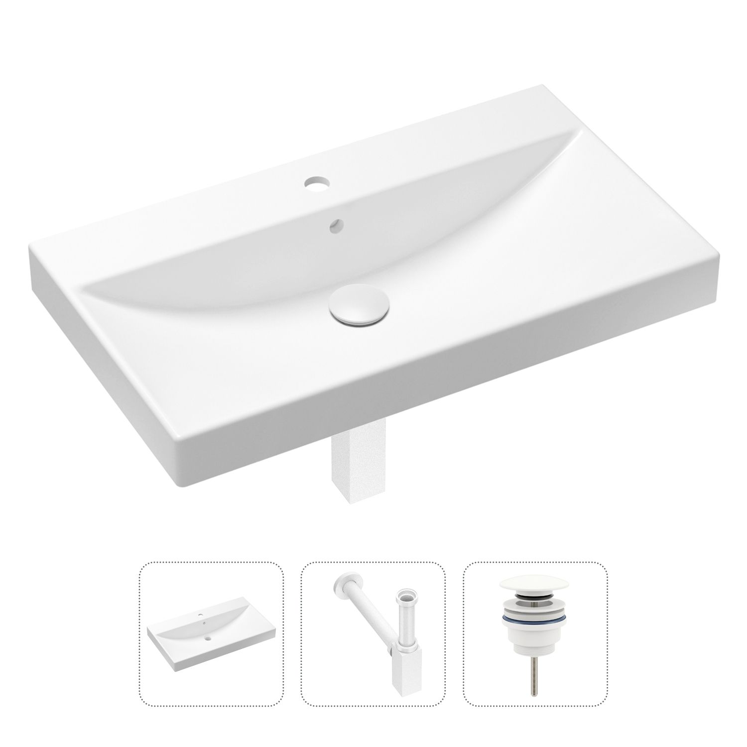 Комплект 3 в 1 Lavinia Boho Bathroom Sink 21520619: раковина 80 см, сифон, донный клапан