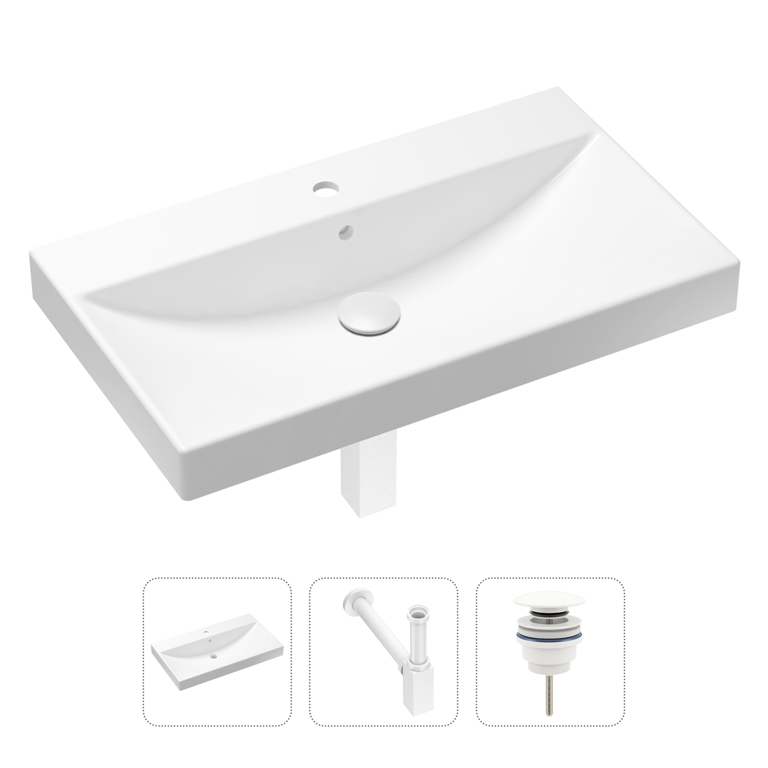 

Комплект 3 в 1 Lavinia Boho Bathroom Sink 21520619: раковина 80 см, сифон, донный клапан, Белый, Комплект раковин Lavinia Boho 33311013 (универсальный д/к, с сифоном №4)