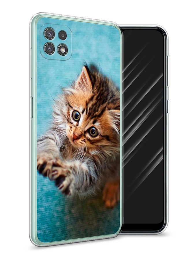 

Чехол Awog на Samsung Galaxy A22s 5G / Самсунг A22s 5G "Котенок просит есть", Голубой;коричневый;белый, 2104250-2