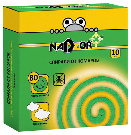 

Спирали от комаров малодымные без запаха зеленые Nadzor