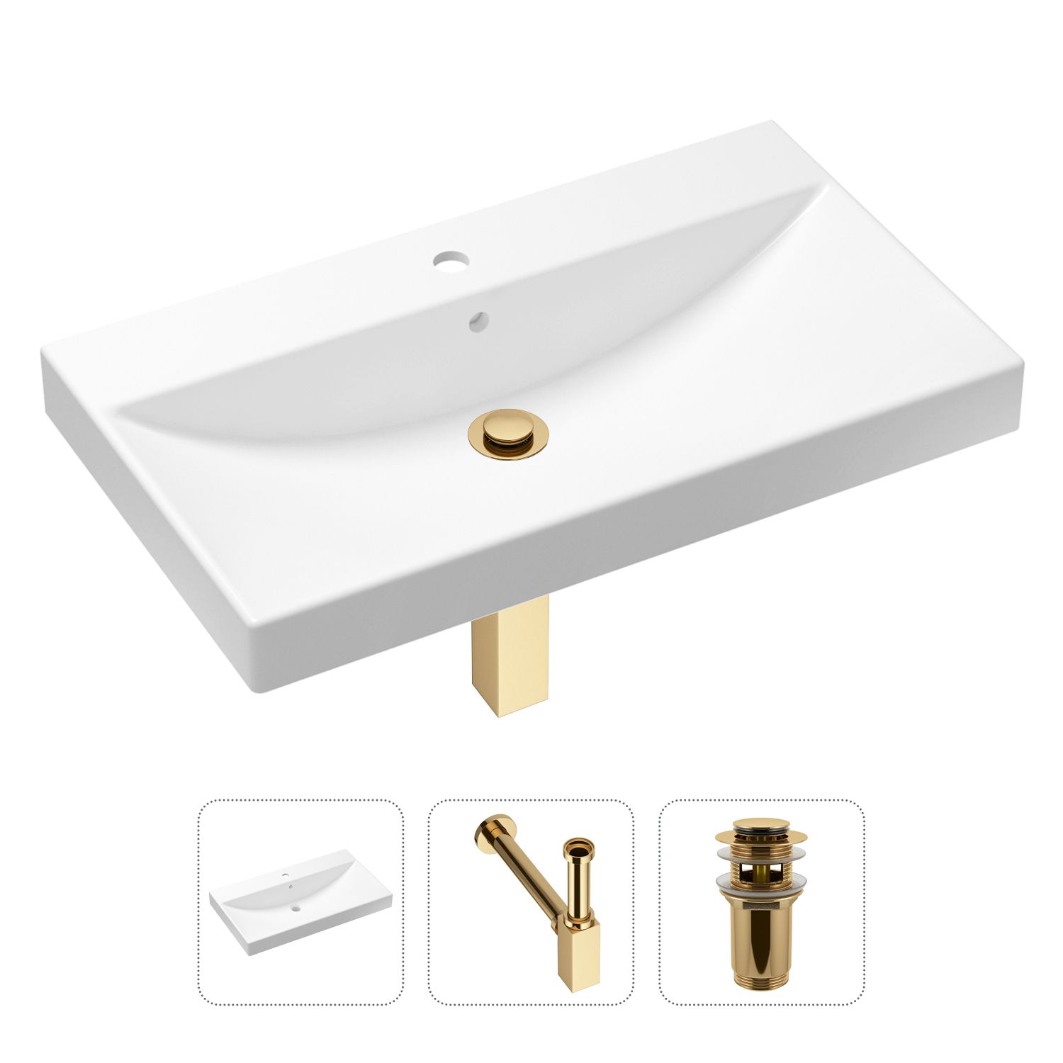 фото Комплект 3 в 1 lavinia boho bathroom sink 21520614: раковина 80 см, сифон, донный клапан